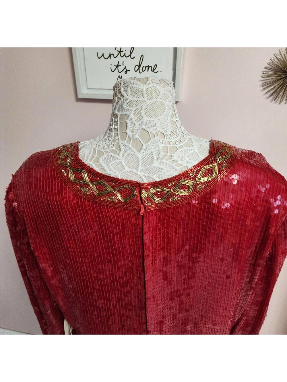 NWT Joan Leslie Vintage Red Silk Sequin 2 Piece Skirt Set XL Holiday Glam - Picture 5 of 9
